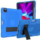 For iPad Pro 12.9 inch (2020) Contrast Color Robot Shockproof Silicone + PC Protective Tablet Case with Holder(Dark Blue Black) - 1