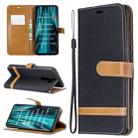 For Xiaomi Redmi Note 8 Pro Color Matching Denim Texture Horizontal Flip Leather Case with Holder & Card Slots & Wallet & Lanyard(Black) - 1