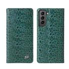 For Samsung Galaxy S21 5G Fierre Shann Crocodile Texture Magnetic Horizontal Flip Genuine Leather Case with Holder & Card Slot(Green) - 1