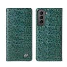 For Samsung Galaxy S21+ 5G Fierre Shann Crocodile Texture Magnetic Horizontal Flip Genuine Leather Case with Holder & Card Slot(Green) - 1