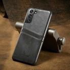 For Samsung Galaxy S21 5G Fierre Shann Oil Wax Texture Leather Back Cover Case(Grey) - 1