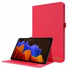 For Samsung Galaxy Tab S8+ / Tab S8 Plus /  Tab S7 FE / Tab S7+ / T970 Horizontal Flip TPU + Fabric PU Leather Protective Case with Name Card Clip(Red) - 1