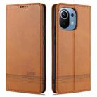 For Xiaomi Mi 11 AZNS Magnetic Calf Texture Horizontal Flip Leather Case with Card Slots & Holder & Wallet(Light Brown) - 1