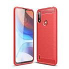 For Motorola Moto E7 Power Brushed Texture Carbon Fiber TPU Case(Red) - 1