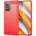 For Xiaomi Redmi K40 / K40 Pro Brushed Texture Carbon Fiber TPU Case(Red) - 1