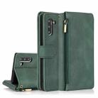 For Samsung Galaxy Note10 Skin-feel Crazy Horse Texture Zipper Wallet Bag Horizontal Flip Leather Case with Holder & Card Slots & Wallet & Lanyard(Dark Green) - 1