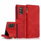 For Samsung Galaxy Note20 Skin-feel Crazy Horse Texture Zipper Wallet Bag Horizontal Flip Leather Case with Holder & Card Slots & Wallet & Lanyard(Red) - 1