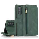 For Samsung Galaxy S20 FE 5G Skin-feel Crazy Horse Texture Zipper Wallet Bag Horizontal Flip Leather Case with Holder & Card Slots & Wallet & Lanyard(Dark Green) - 1