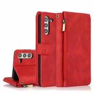 For Samsung Galaxy S21+ 5G Skin-feel Crazy Horse Texture Zipper Wallet Bag Horizontal Flip Leather Case with Holder & Card Slots & Wallet & Lanyard(Red) - 1