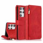 For Samsung Galaxy S21 Ultra 5G Skin-feel Crazy Horse Texture Zipper Wallet Bag Horizontal Flip Leather Case with Holder & Card Slots & Wallet & Lanyard(Red) - 1