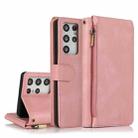 For Samsung Galaxy S21 Ultra 5G Skin-feel Crazy Horse Texture Zipper Wallet Bag Horizontal Flip Leather Case with Holder & Card Slots & Wallet & Lanyard(Rose Gold) - 1