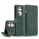 For Samsung Galaxy S21 Ultra 5G Skin-feel Crazy Horse Texture Zipper Wallet Bag Horizontal Flip Leather Case with Holder & Card Slots & Wallet & Lanyard(Dark Green) - 1