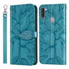 For Samsung Galaxy A11 (US Version) Life of Tree Embossing Pattern Horizontal Flip Leather Case with Holder & Card Slot & Wallet & Photo Frame & Lanyard(Lake Blue) - 1