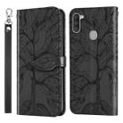For Samsung Galaxy A11 (US Version) Life of Tree Embossing Pattern Horizontal Flip Leather Case with Holder & Card Slot & Wallet & Photo Frame & Lanyard(Black) - 1