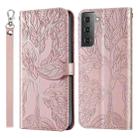 For Samsung Galaxy S21 5G Life of Tree Embossing Pattern Horizontal Flip Leather Case with Holder & Card Slot & Wallet & Photo Frame & Lanyard(Rose Gold) - 1