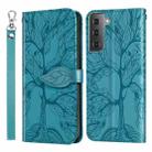 For Samsung Galaxy S21 5G Life of Tree Embossing Pattern Horizontal Flip Leather Case with Holder & Card Slot & Wallet & Photo Frame & Lanyard(Lake Blue) - 1