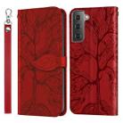 For Samsung Galaxy S21 5G Life of Tree Embossing Pattern Horizontal Flip Leather Case with Holder & Card Slot & Wallet & Photo Frame & Lanyard(Red) - 1