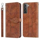 For Samsung Galaxy S21+ 5G Life of Tree Embossing Pattern Horizontal Flip Leather Case with Holder & Card Slot & Wallet & Photo Frame & Lanyard(Brown) - 1