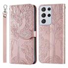 For Samsung Galaxy S21 Ultra 5G Life of Tree Embossing Pattern Horizontal Flip Leather Case with Holder & Card Slot & Wallet & Photo Frame & Lanyard(Rose Gold) - 1