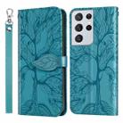 For Samsung Galaxy S21 Ultra 5G Life of Tree Embossing Pattern Horizontal Flip Leather Case with Holder & Card Slot & Wallet & Photo Frame & Lanyard(Lake Blue) - 1