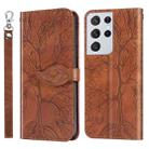 For Samsung Galaxy S21 Ultra 5G Life of Tree Embossing Pattern Horizontal Flip Leather Case with Holder & Card Slot & Wallet & Photo Frame & Lanyard(Brown) - 1