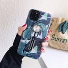 For iPhone 11 Flower Series Painting Shockproof Multi-functional Invisible Ring Holder Protective Case with Vehicle Magnetic Sheet(Green) - 1