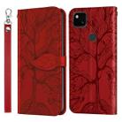 For Google Pixel 4a Life of Tree Embossing Pattern Horizontal Flip Leather Case with Holder & Card Slot & Wallet & Photo Frame & Lanyard(Red) - 1