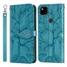 For Google Pixel 4a 5G Life of Tree Embossing Pattern Horizontal Flip Leather Case with Holder & Card Slot & Wallet & Photo Frame & Lanyard(Blue) - 1