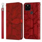 For Google Pixel 5 Life of Tree Embossing Pattern Horizontal Flip Leather Case with Holder & Card Slot & Wallet & Photo Frame & Lanyard(Red) - 1