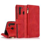 For Samsung Galaxy A21 Skin-feel Crazy Horse Texture Zipper Wallet Bag Horizontal Flip Leather Case with Holder & Card Slots & Wallet & Lanyard(Red) - 1