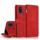 For Samsung Galaxy A21s Skin-feel Crazy Horse Texture Zipper Wallet Bag Horizontal Flip Leather Case with Holder & Card Slots & Wallet & Lanyard(Red) - 1