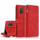 For Samsung Galaxy A71 5G Skin-feel Crazy Horse Texture Zipper Wallet Bag Horizontal Flip Leather Case with Holder & Card Slots & Wallet & Lanyard(Red) - 1