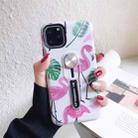 For iPhone 11 Pro Max Flamingo Painting Shockproof Multi-functional Invisible Ring Holder Protective Case with Vehicle Magnetic Sheet(White) - 1