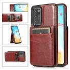 For Huawei P40 Solid Color PC + TPU Protective Case with Holder & Card Slots(Brown) - 1