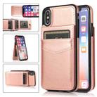 For iPhone X / XS Solid Color PC + TPU Protective Case with Holder & Card Slots(Rose Gold) - 1