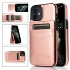 For iPhone 12 mini Solid Color PC + TPU Protective Case with Holder & Card Slots (Rose Gold) - 1