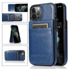 For iPhone 12 / 12 Pro Solid Color PC + TPU Protective Case with Holder & Card Slots(Blue) - 1