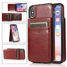 For iPhone XS Max Solid Color PC + TPU Protective Case with Holder & Card Slots(Brown) - 1