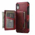 For iPhone X / XS Crazy Horse Texture PU + TPU Shockproof Back Cover Case with Card Slots & Holder & Wallet & Crossbody Strap(Red) - 1