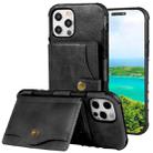 For iPhone 12 / 12 Pro Crazy Horse Texture PU + TPU Shockproof Back Cover Case with Card Slots & Holder & Wallet & Crossbody Strap(Black) - 1