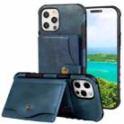 For iPhone 12 Pro Max Crazy Horse Texture PU + TPU Shockproof Back Cover Case with Card Slots & Holder & Wallet & Crossbody Strap(Navy Blue) - 1