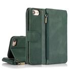 For iPhone SE 2022 / SE 2020 / 8 / 7 Skin-feel Crazy Horse Texture Zipper Wallet Bag Horizontal Flip Leather Case with Holder & Card Slots & Wallet & Lanyard(Dark Green) - 1