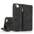 For iPhone SE 2022 / SE 2020 / 8 / 7 Skin-feel Crazy Horse Texture Zipper Wallet Bag Horizontal Flip Leather Case with Holder & Card Slots & Wallet & Lanyard(Black) - 1