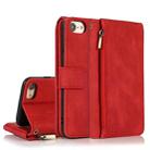 For iPhone SE 2022 / SE 2020 / 8 / 7 Skin-feel Crazy Horse Texture Zipper Wallet Bag Horizontal Flip Leather Case with Holder & Card Slots & Wallet & Lanyard(Red) - 1