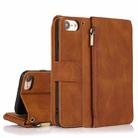 For iPhone SE 2022 / SE 2020 / 8 / 7 Skin-feel Crazy Horse Texture Zipper Wallet Bag Horizontal Flip Leather Case with Holder & Card Slots & Wallet & Lanyard(Brown) - 1