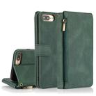 Skin-feel Crazy Horse Texture Zipper Wallet Bag Horizontal Flip Leather Case with Holder & Card Slots & Wallet & Lanyard For iPhone 8 Plus / 7 Plus(Dark Green) - 1