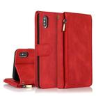 For iPhone X / XS Skin-feel Crazy Horse Texture Zipper Wallet Bag Horizontal Flip Leather Case with Holder & Card Slots & Wallet & Lanyard(Red) - 1