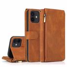 For iPhone 12 mini Skin-feel Crazy Horse Texture Zipper Wallet Bag Horizontal Flip Leather Case with Holder & Card Slots & Wallet & Lanyard (Brown) - 1