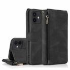 For iPhone 12 / 12 Pro Skin-feel Crazy Horse Texture Zipper Wallet Bag Horizontal Flip Leather Case with Holder & Card Slots & Wallet & Lanyard(Black) - 1