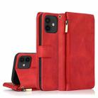 For iPhone 12 / 12 Pro Skin-feel Crazy Horse Texture Zipper Wallet Bag Horizontal Flip Leather Case with Holder & Card Slots & Wallet & Lanyard(Red) - 1